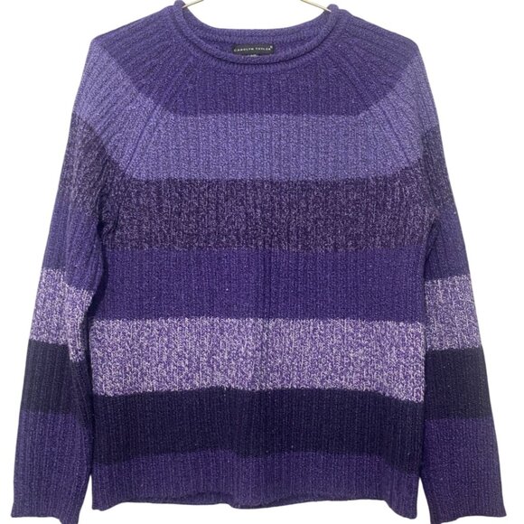 Carolyn Taylor Women Sweater Large Striped Purple with Roll Neck - Picture 1 of 3